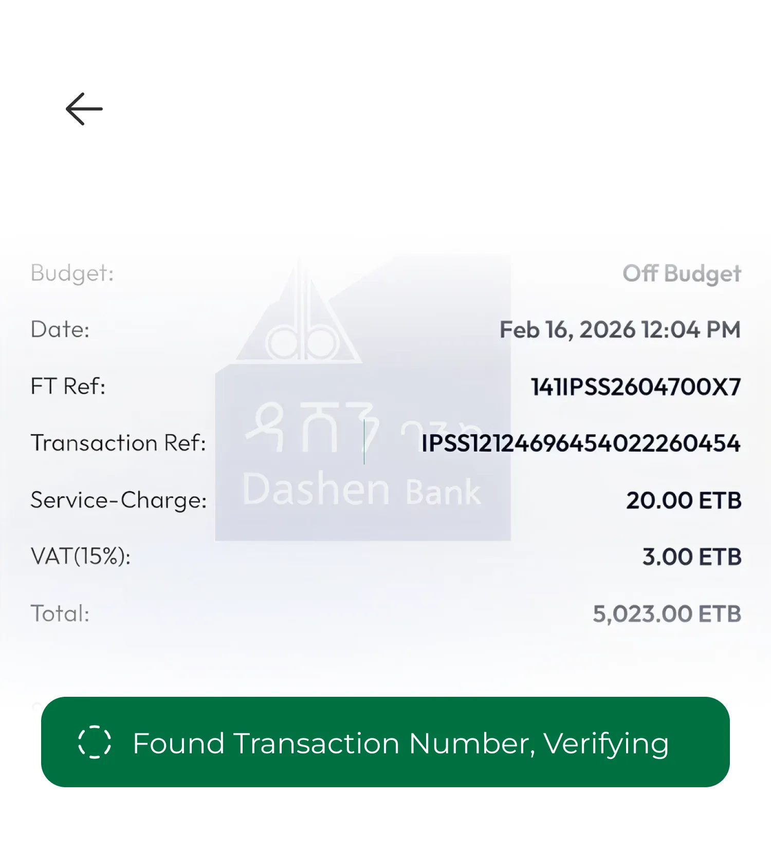 Verify.ET payment verification mobile app interface with Starbucks payment example